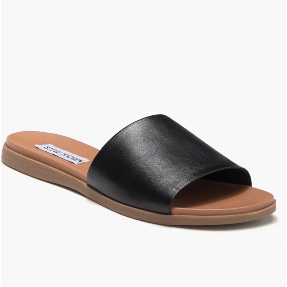 Steve Madden Kailey Black Leather Slide Sandals